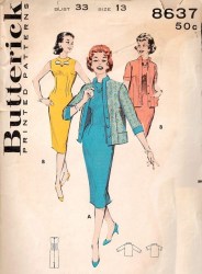 8637 1958 SLEEVELESS SHEATH DRESS, CARDIGAN JKT PATTERN 16 36''